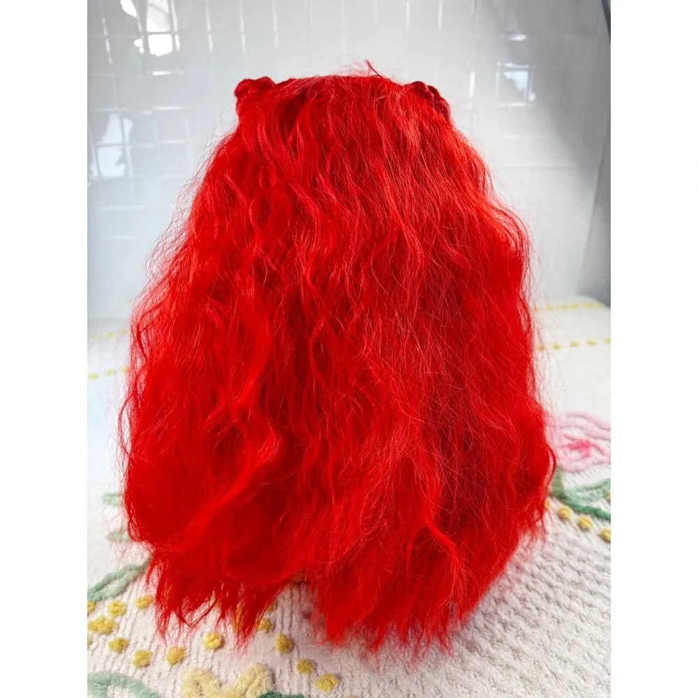 Vibrant Red‎ Cosplay Wig Braided Buns Long Wavy Synthetic Fiber